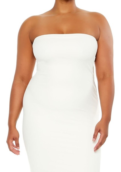Plus Size Straplez Yaka Midi Elbise