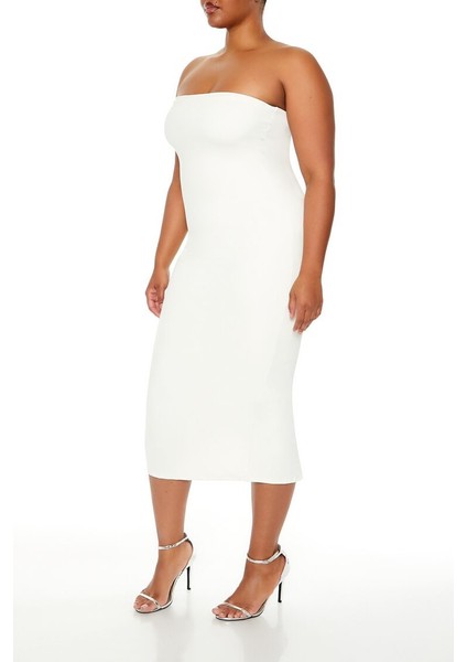 Plus Size Straplez Yaka Midi Elbise