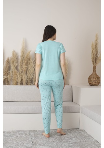Kadın Puantiyeli Viskon Kısa Kol Pijama Takımı-Mint fiyatları