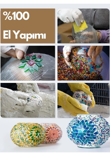 Otantik El Yapımı Mozaik Abajur Masa Lambası