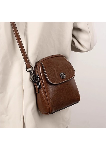 Hakiki Deri Omuz Küçük Çanta Yeni Kadın Crossbody Çanta Moda Çok Katmanlı Cep Telefonu Çantası (Yurt Dışından)