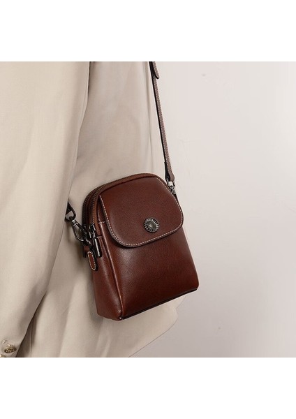 Hakiki Deri Omuz Küçük Çanta Yeni Kadın Crossbody Çanta Moda Çok Katmanlı Cep Telefonu Çantası (Yurt Dışından)