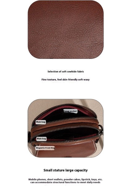 Hakiki Deri Omuz Küçük Çanta Yeni Kadın Crossbody Çanta Moda Çok Katmanlı Cep Telefonu Çantası (Yurt Dışından)