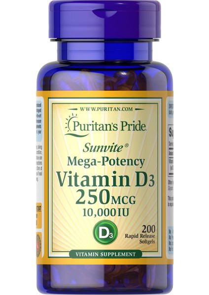 Vitamin D3 250 Mcg (10000 Iu), 200 Softgels