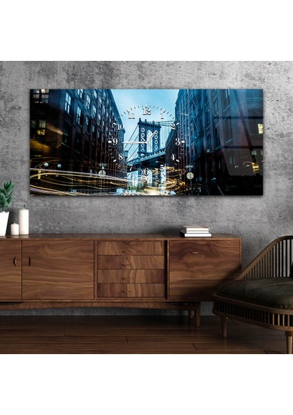 Yatay Ortadan Saatli Sanat ve Doğa Temalı Cam Tablo YSOS011