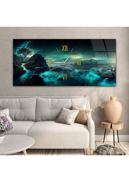 Yatay Ortadan Saatli Sanat ve Doğa Temalı Cam Tablo YSOS063 modelleri