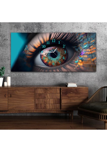 Yatay Ortadan Saatli Sanat ve Doğa Temalı Cam Tablo YSOS074