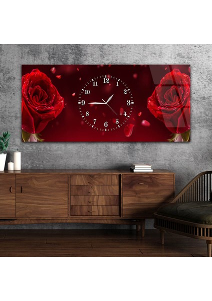 Yatay Ortadan Saatli Sanat ve Doğa Temalı Cam Tablo YSOS035