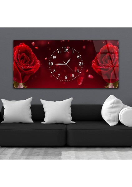 Yatay Ortadan Saatli Sanat ve Doğa Temalı Cam Tablo YSOS035 fiyatları