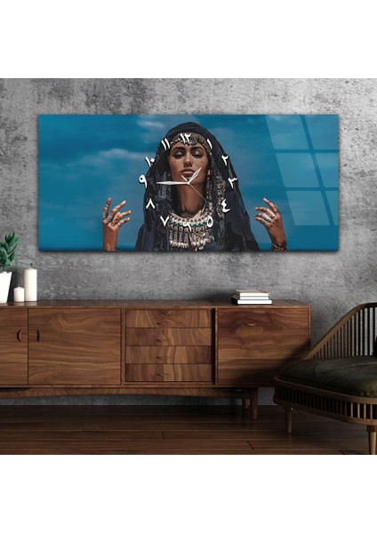 Yatay Ortadan Saatli Sanat ve Doğa Temalı Cam Tablo YSOS042