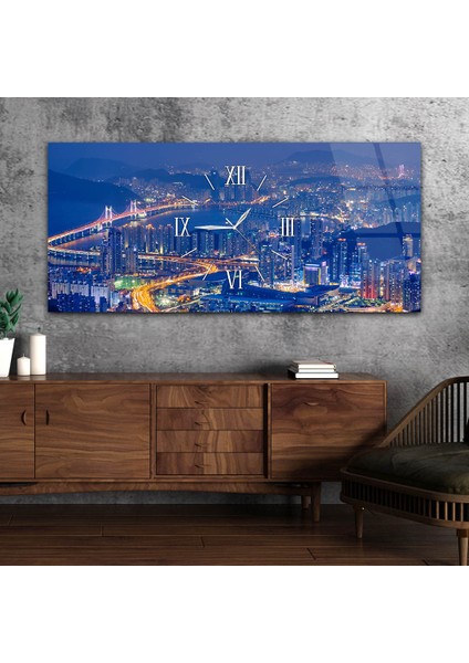 Yatay Ortadan Saatli Sanat ve Doğa Temalı Cam Tablo YSOS055