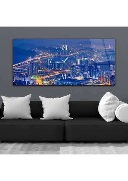 Yatay Ortadan Saatli Sanat ve Doğa Temalı Cam Tablo YSOS055 fiyatları