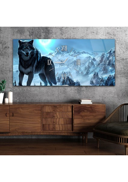 Yatay Ortadan Saatli Sanat ve Doğa Temalı Cam Tablo YSOS101