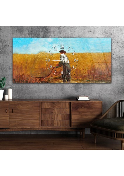 Yatay Ortadan Saatli Sanat ve Doğa Temalı Cam Tablo YSOS004