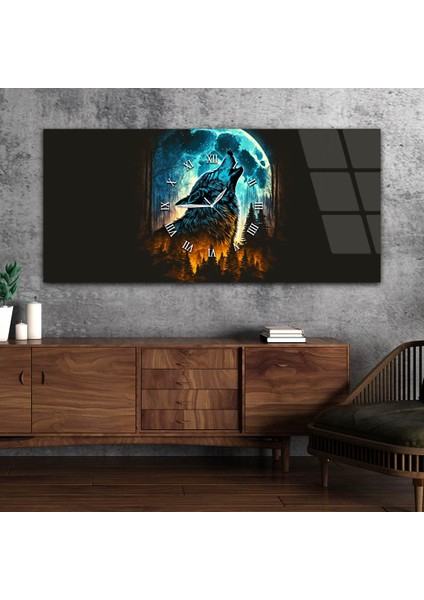 Yatay Ortadan Saatli Sanat ve Doğa Temalı Cam Tablo YSOS051