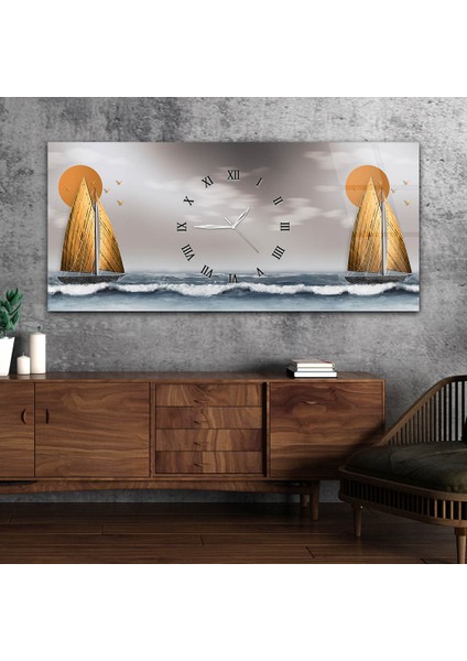 Yatay Ortadan Saatli Sanat ve Doğa Temalı Cam Tablo YSOS079