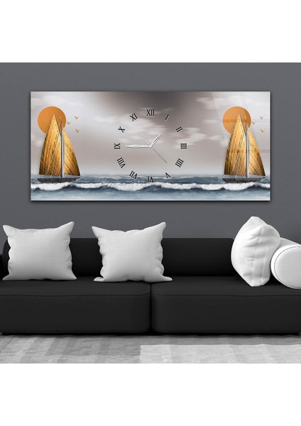 Yatay Ortadan Saatli Sanat ve Doğa Temalı Cam Tablo YSOS079 fiyatları