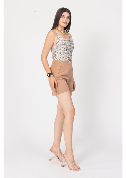 Önü Çift Pensli Süs Cepli Yüksek Bel Kısa Şort 30155 modelleri