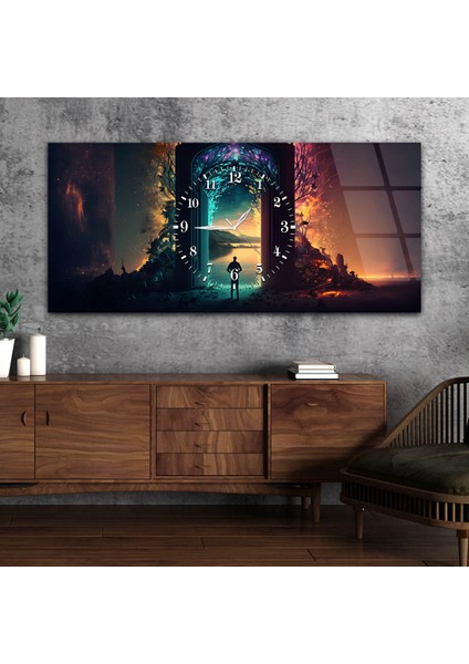 Yatay Ortadan Saatli Sanat ve Doğa Temalı Cam Tablo YSOS107
