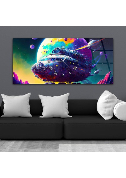 Yatay Ortadan Saatli Sanat ve Doğa Temalı Cam Tablo YSOS045 fiyatları