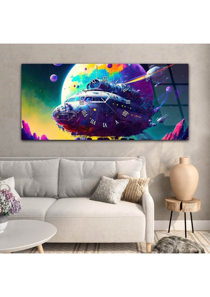 Yatay Ortadan Saatli Sanat ve Doğa Temalı Cam Tablo YSOS045 modelleri