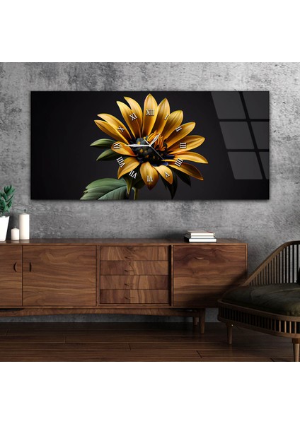 Yatay Ortadan Saatli Sanat ve Doğa Temalı Cam Tablo YSOS036