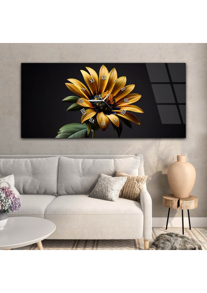 Yatay Ortadan Saatli Sanat ve Doğa Temalı Cam Tablo YSOS036