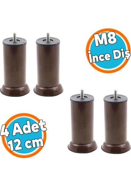 Mobilya Kanepe Baza Koltuk Yükseltici Destek Ayağı Metal M8 Civata Kahvrengi 12 cm Ayak (4 Adet)