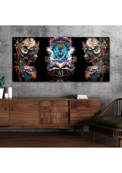 Yatay Ortadan Saatli Sanat ve Doğa Temalı Cam Tablo YSOS065