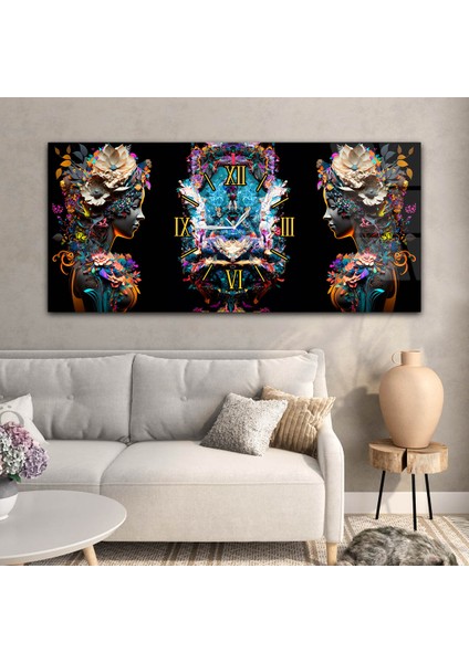 Yatay Ortadan Saatli Sanat ve Doğa Temalı Cam Tablo YSOS065 modelleri