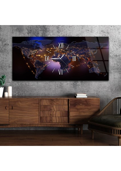 Yatay Ortadan Saatli Sanat ve Doğa Temalı Cam Tablo YSOS072