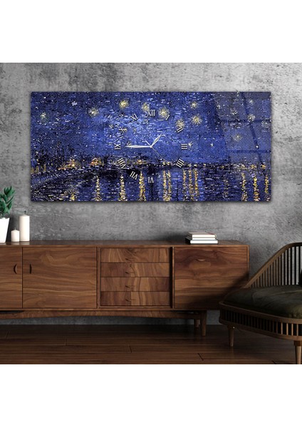 Yatay Ortadan Saatli Sanat ve Doğa Temalı Cam Tablo YSOS044