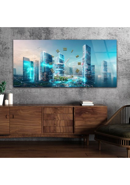 Yatay Ortadan Saatli Sanat ve Doğa Temalı Cam Tablo YSOS047