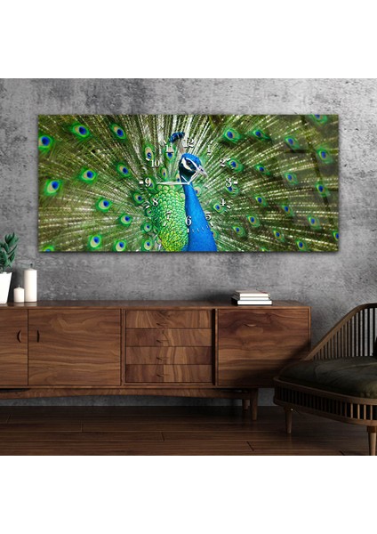 Yatay Ortadan Saatli Sanat ve Doğa Temalı Cam Tablo YSOS014