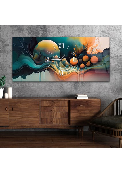 Yatay Ortadan Saatli Sanat ve Doğa Temalı Cam Tablo YSOS084