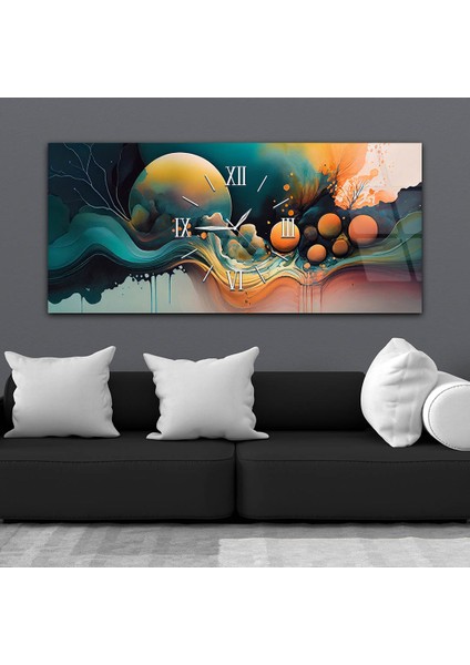 Yatay Ortadan Saatli Sanat ve Doğa Temalı Cam Tablo YSOS084 fiyatları