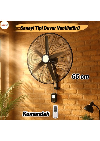 Sanayi Tipi Kumandalı 65 cm 190W Duvar Vantilatörü Endüstriyel Sessiz Duvara Monte Zincirli Fan