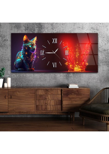 Yatay Ortadan Saatli Sanat ve Doğa Temalı Cam Tablo YSOS087