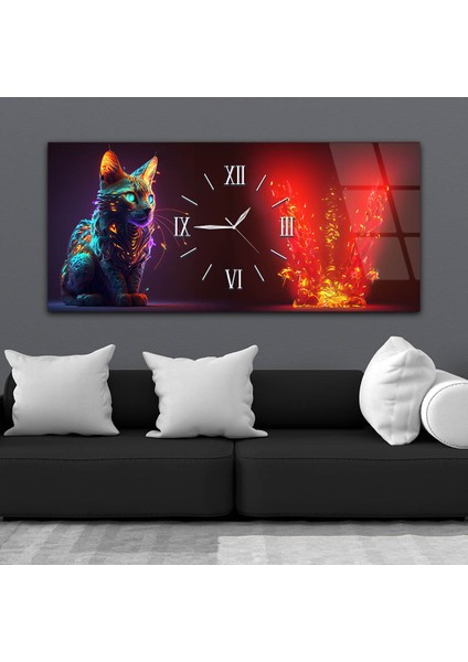 Yatay Ortadan Saatli Sanat ve Doğa Temalı Cam Tablo YSOS087 fiyatları