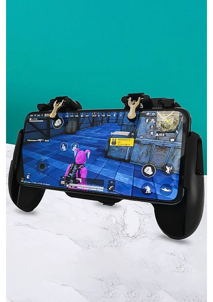 Telefon Soğutucu Fan Radyatör Destekli ve Joystick 6 Parmak Tetik Aparatlı Kıskaçlı Gamepad Pubg Fbs
