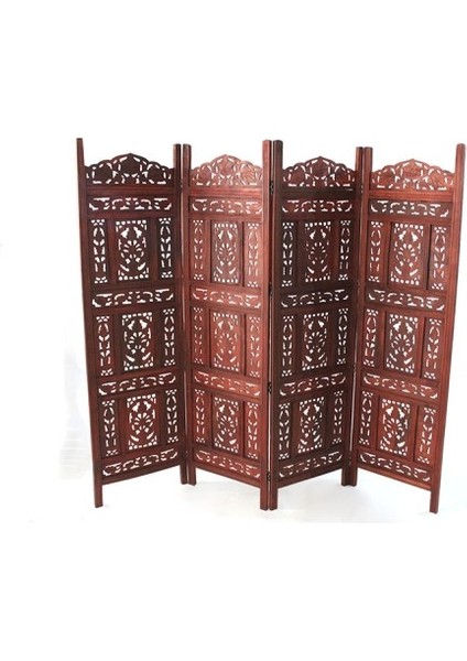 Ahşap Maun Rengi El Oyması Paravan