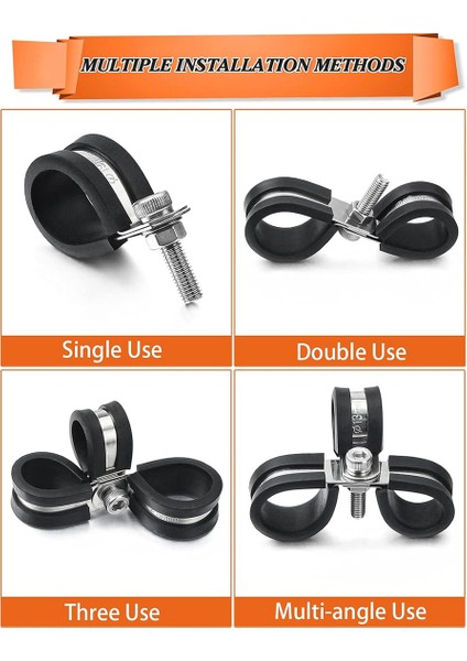 60 Adet Kablo Kelepçeleri Çeşitler Kiti, 304 Paslanmaz Çelik Kauçuk Yastık Boru Kelepçeleri R Tipi Hortum Kelepçesi 7 Boyutları (Yurt Dışından) indirimleri