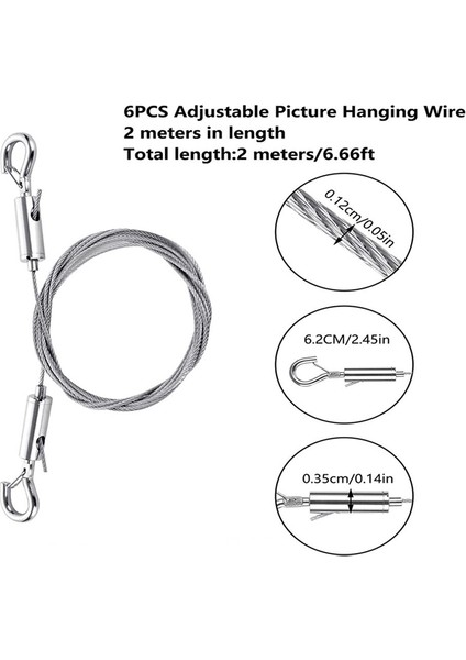 6 Adet Ayarlanabilir Resim Asma Teli, Kancalı 2m x 1.5mm Resim Teli, Paslanmaz Çelik Resim Teli Asma Kiti (Yurt Dışından) modelleri