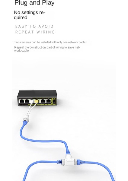 2'si 1 Arada Poe Kamera Basitleştirilmiş Kablo Konektörü Ayırıcı Kablo Konektörü Üç Yollu RJ45 Kafa Poe Kamera Kurulum Adaptörü (Yurt Dışından)