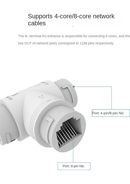 2'si 1 Arada Poe Kamera Basitleştirilmiş Kablo Konektörü Ayırıcı Kablo Konektörü Üç Yollu RJ45 Kafa Poe Kamera Kurulum Adaptörü (Yurt Dışından)