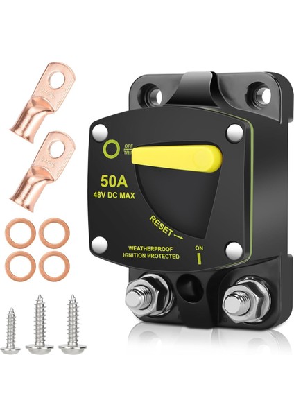 50 Amperlik Devre Kesici Manuel Sıfırlama Anahtarı Dc 12-48 V Yüksek Amper, Kablo Pabuçları Bakır Rondela Araba Ses Sistemi Rv Denizcilik Için (Yurt Dışından)