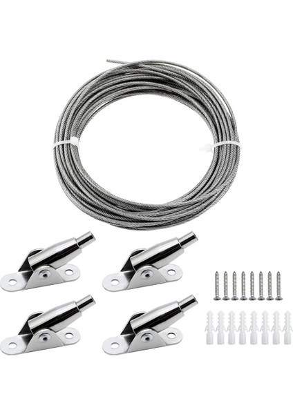 10M Paslanmaz Çelik Halat Kaplamalı 2 mm Çelik Halat Ayarlanabilir Perde Halat Montaj Kelepçeleri ile Asılı Halat (Yurt Dışından)