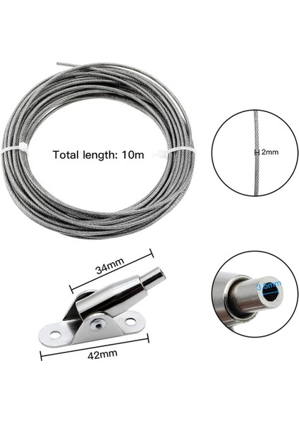 10M Paslanmaz Çelik Halat Kaplamalı 2 mm Çelik Halat Ayarlanabilir Perde Halat Montaj Kelepçeleri ile Asılı Halat (Yurt Dışından) fiyatları