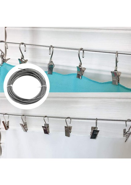 10M Paslanmaz Çelik Halat Kaplamalı 2 mm Çelik Halat Ayarlanabilir Perde Halat Montaj Kelepçeleri ile Asılı Halat (Yurt Dışından) indirimleri