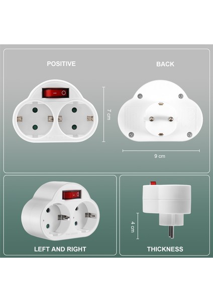 Anahtarlı 2 Adet Soket Adaptörü, 250V/16A 3680W Taşınabilir Prizler Duvar Plakası Soketi Ofis, Ev, Seyahat Ab Tak (Yurt Dışından)